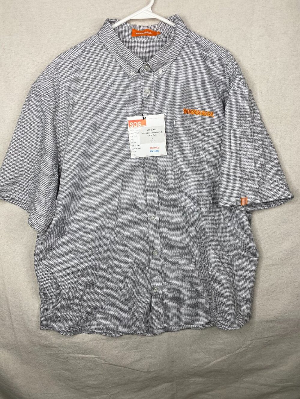 Whataburger Button Shirt Houndstooth Gray SS Large Crew Mens SAMPLE NWT